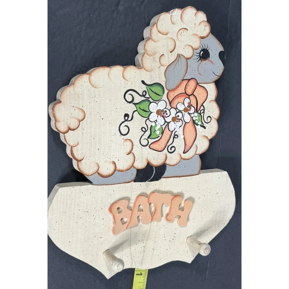 Handmade Wooden Sheep Bathroom Hook Rack | 2 Peg Bath Towel Holder Country Decor